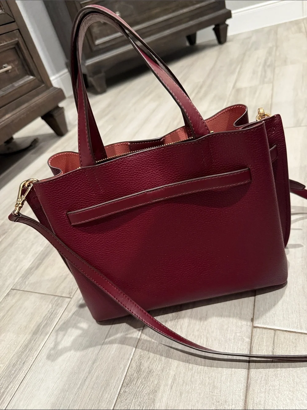 Michael Kors Wine Leather Tote with Bow Strap